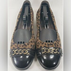 Mephisto Ballet Flats 7.5 Brown Cheetah Leather Cap toe slip ons animal Preppy